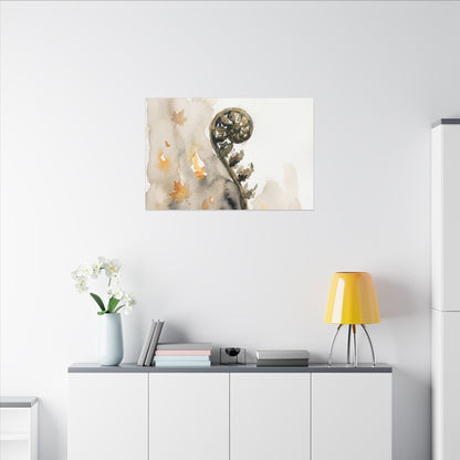 Fern Unfurling Watercolor Canvas Art | Earthy Japandi Art