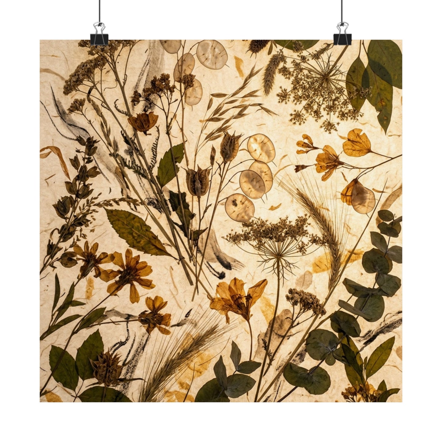 Dried Flowers Japanese Pattern Wall Art Print | Cozy Japandi Art