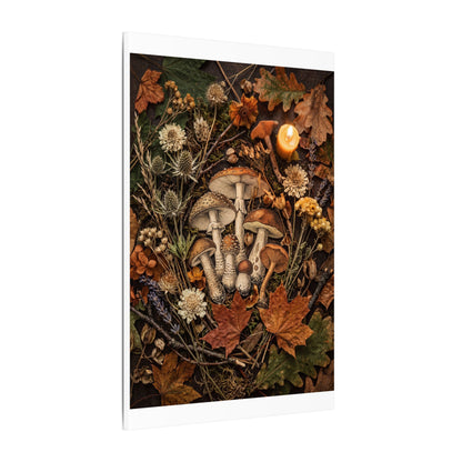 Autumn Dried Flowers Mushroom Illustration Canvas Art | Earthy Decor