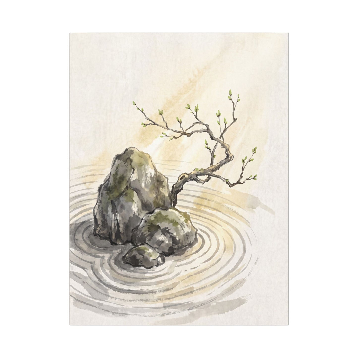 Serene Rock Garden Canvas Art - Sumi E Zen