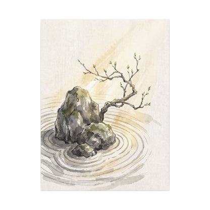Serene Rock Garden Canvas Art - Sumi E Zen