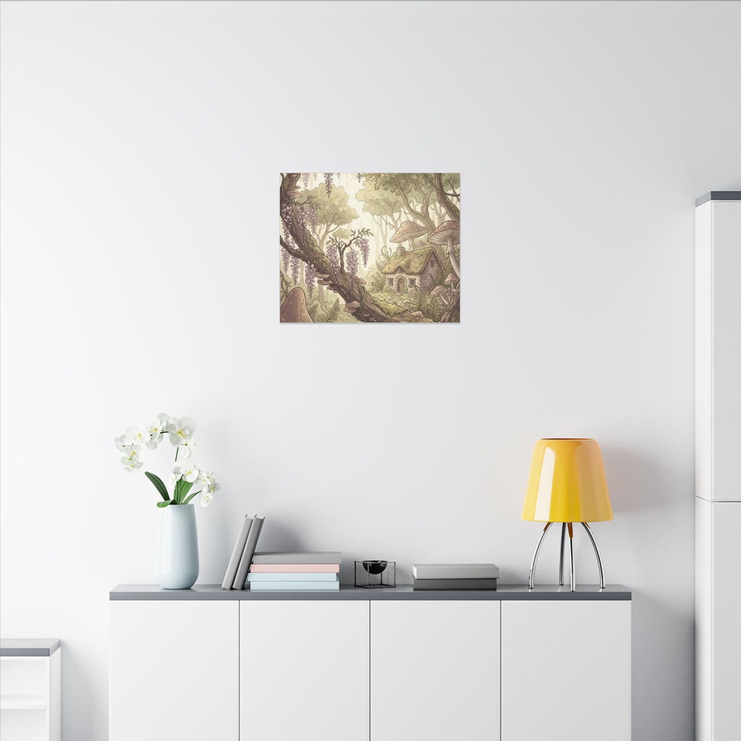Summer Wisteria Mushroom Illustration Canvas Art | Enchanting Decor