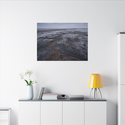 Dark Japandi Cracked Earth in Overcast | Dark Texture Canvas Art
