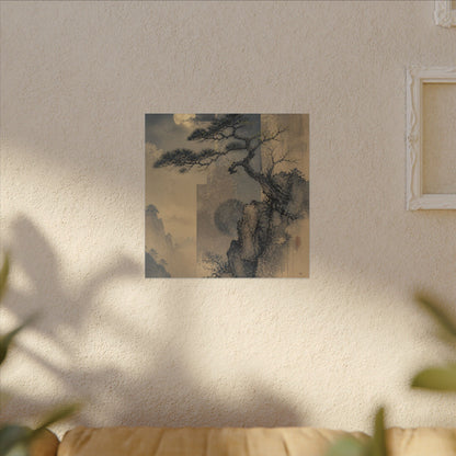 Japandi Pine Tree in Moonlight | Japanese Pattern Canvas Art