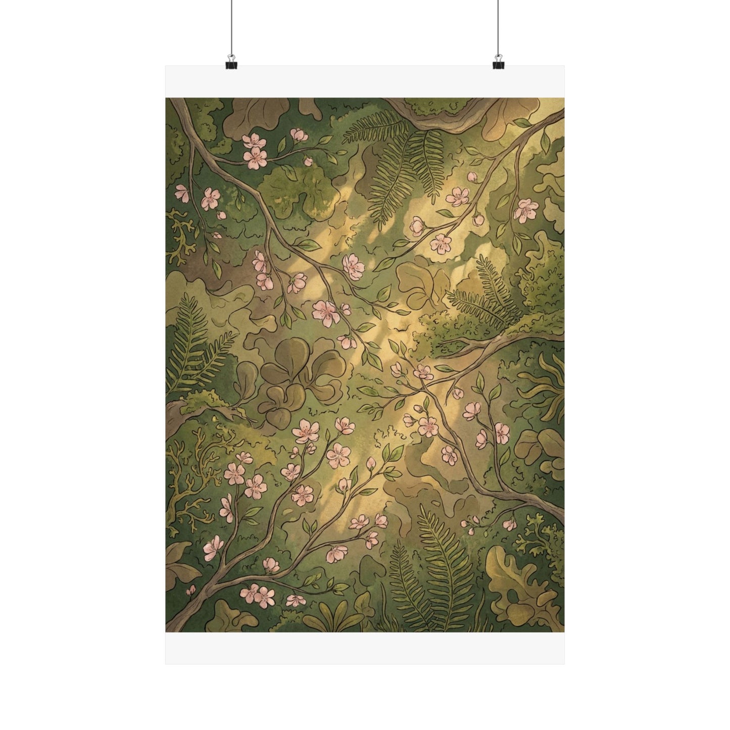 Summer Cherry Blossom Forest Whimsy Wall Art Print | Earthy Decor