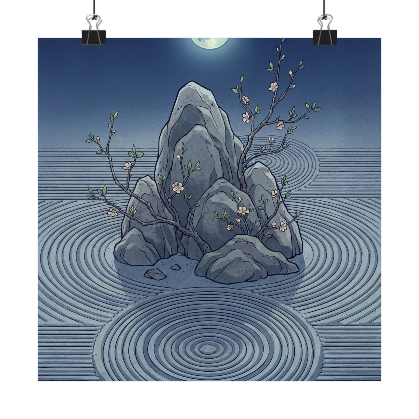 Kanso Rock Garden Wall Art Print - Zen Ukiyo E Inspired Art Print