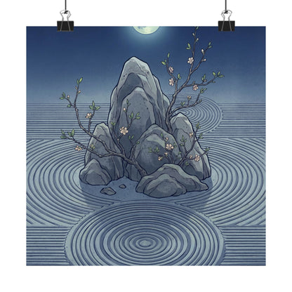 Kanso Rock Garden Wall Art Print - Zen Ukiyo E Inspired Art Print
