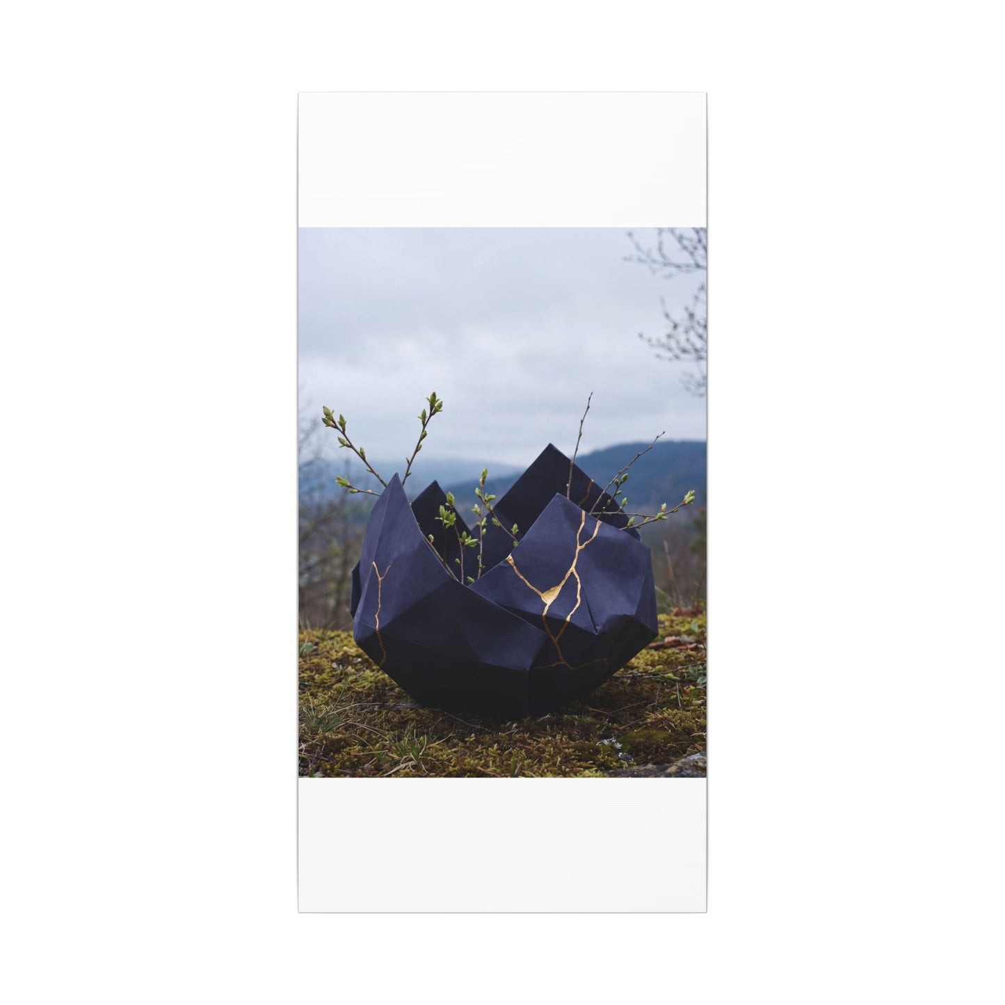 Paper Fold Canvas Art | Spring Kintsugi Gold Repair Art