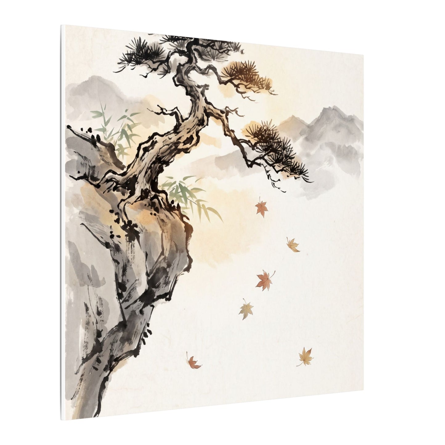 Peaceful Pine Tree Canvas Art - Sumi E Zen