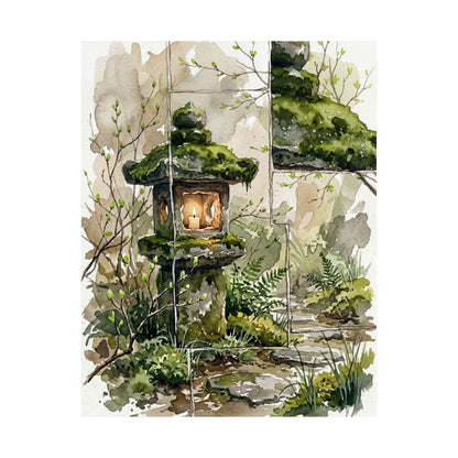 Stone Lantern Spring Wall Art Print | Japandi Neutral Design