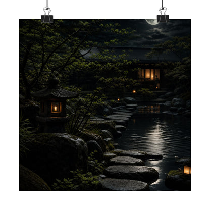Ma Moonlit Garden Wall Art Print - Dark Japandi Shadow Zen