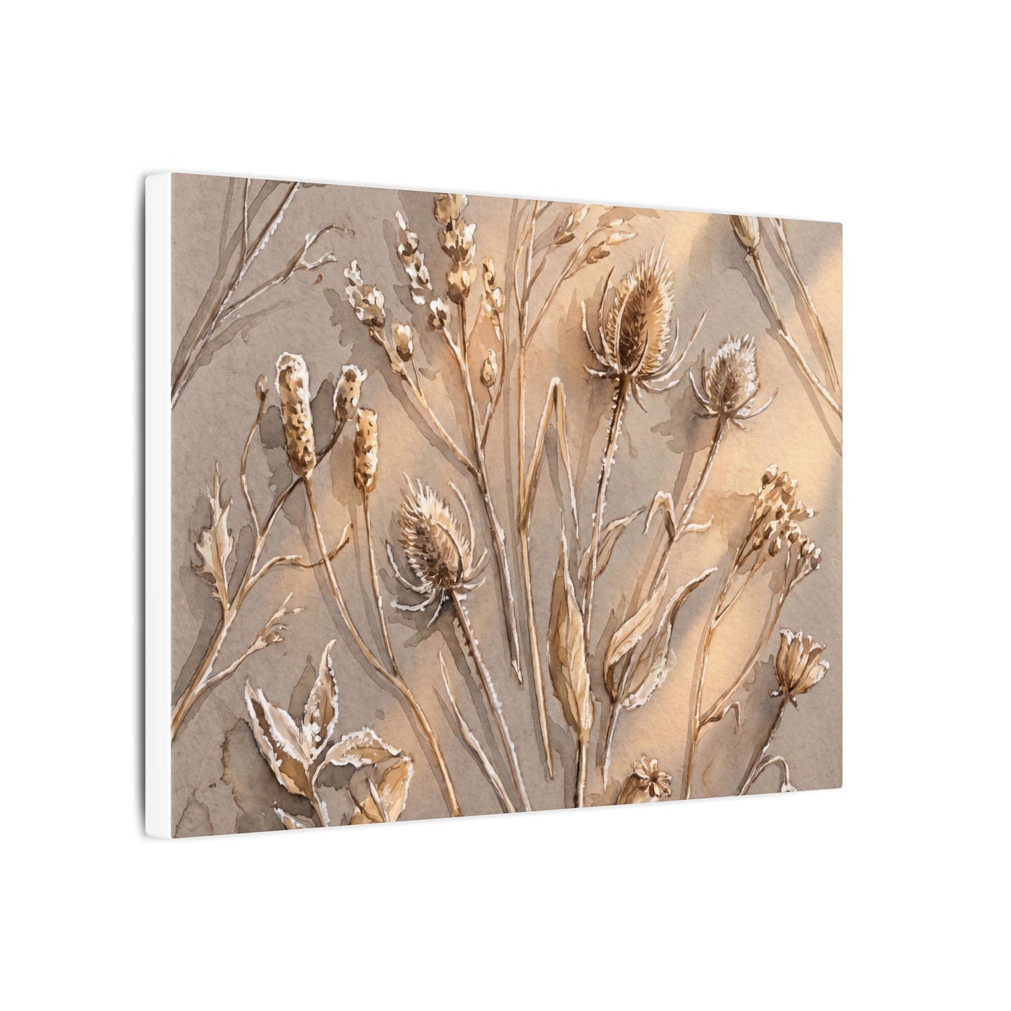 Japandi Dried Flowers in Golden Hour | Watercolor Canvas Art