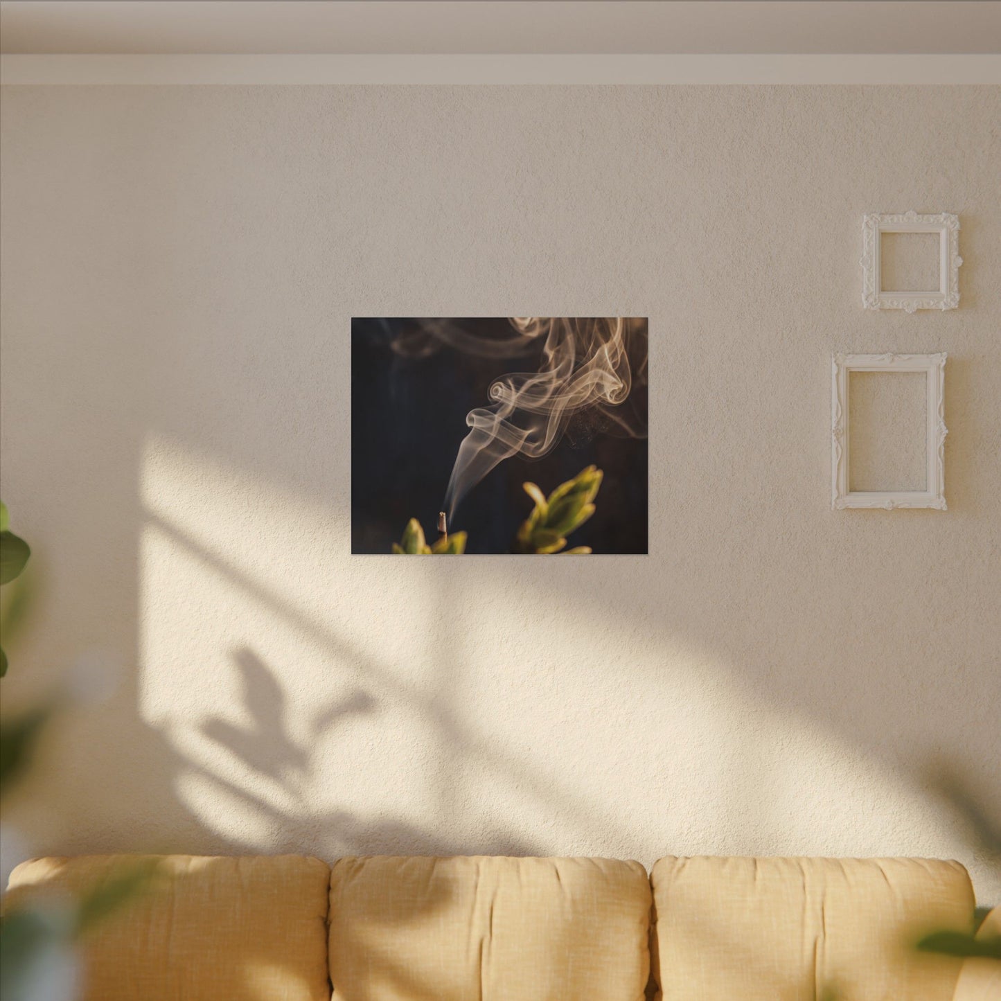 Incense Smoke Spring Canvas Art | Dark Japandi Atmospheric Design