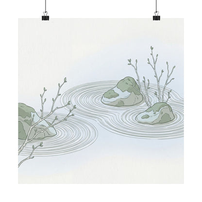 Spring Rock Garden Minimal Line Wall Art Print | Elegant Decor