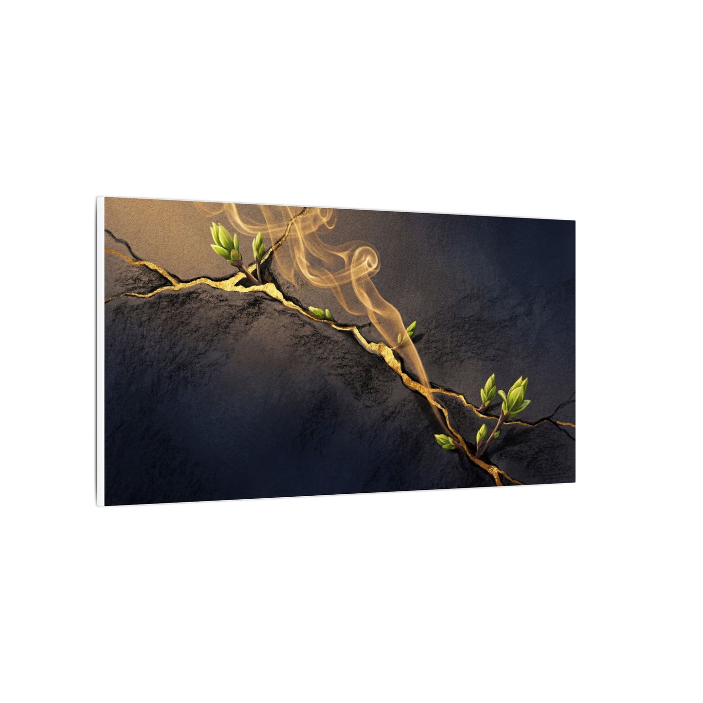 Spring Incense Smoke Gold Vein Canvas Art | Healing Decor