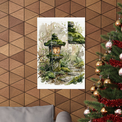 Stone Lantern Spring Wall Art Print | Japandi Neutral Design