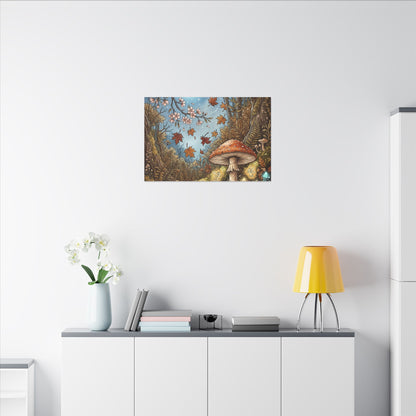 Autumn Cherry Blossom Mushroom Illustration Canvas Art | Enchanting Decor