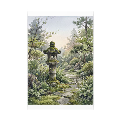 Neutral Stone Lantern Canvas Art - Watercolor Japandi
