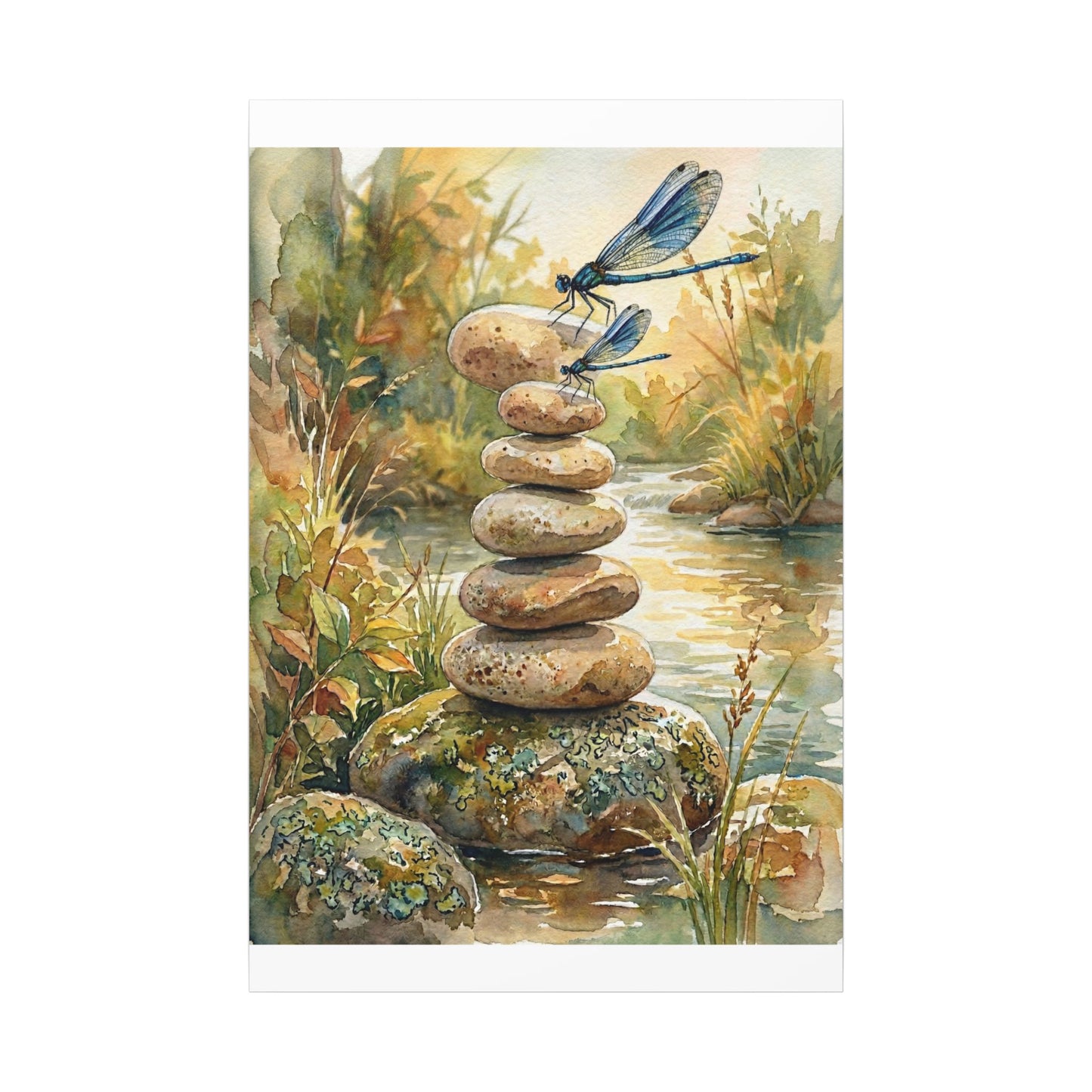 River Stones Summer Canvas Art | Japandi Cozy Design