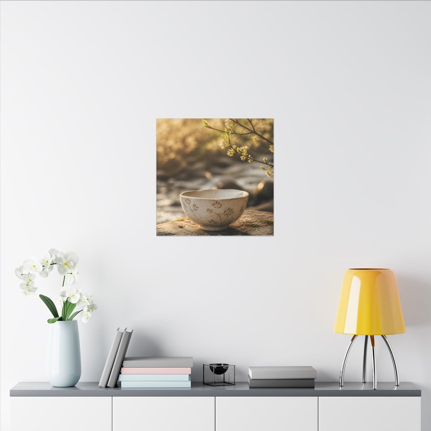 Neutral Ceramic Bowl Canvas Art - Japanese Pattern Japandi