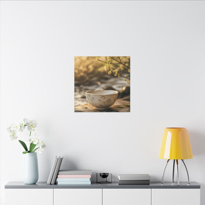 Neutral Ceramic Bowl Canvas Art - Japanese Pattern Japandi