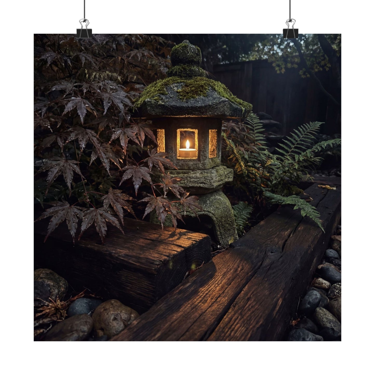 Moonlit Garden Summer Wall Art Print | Dark Japandi Sophisticated Design