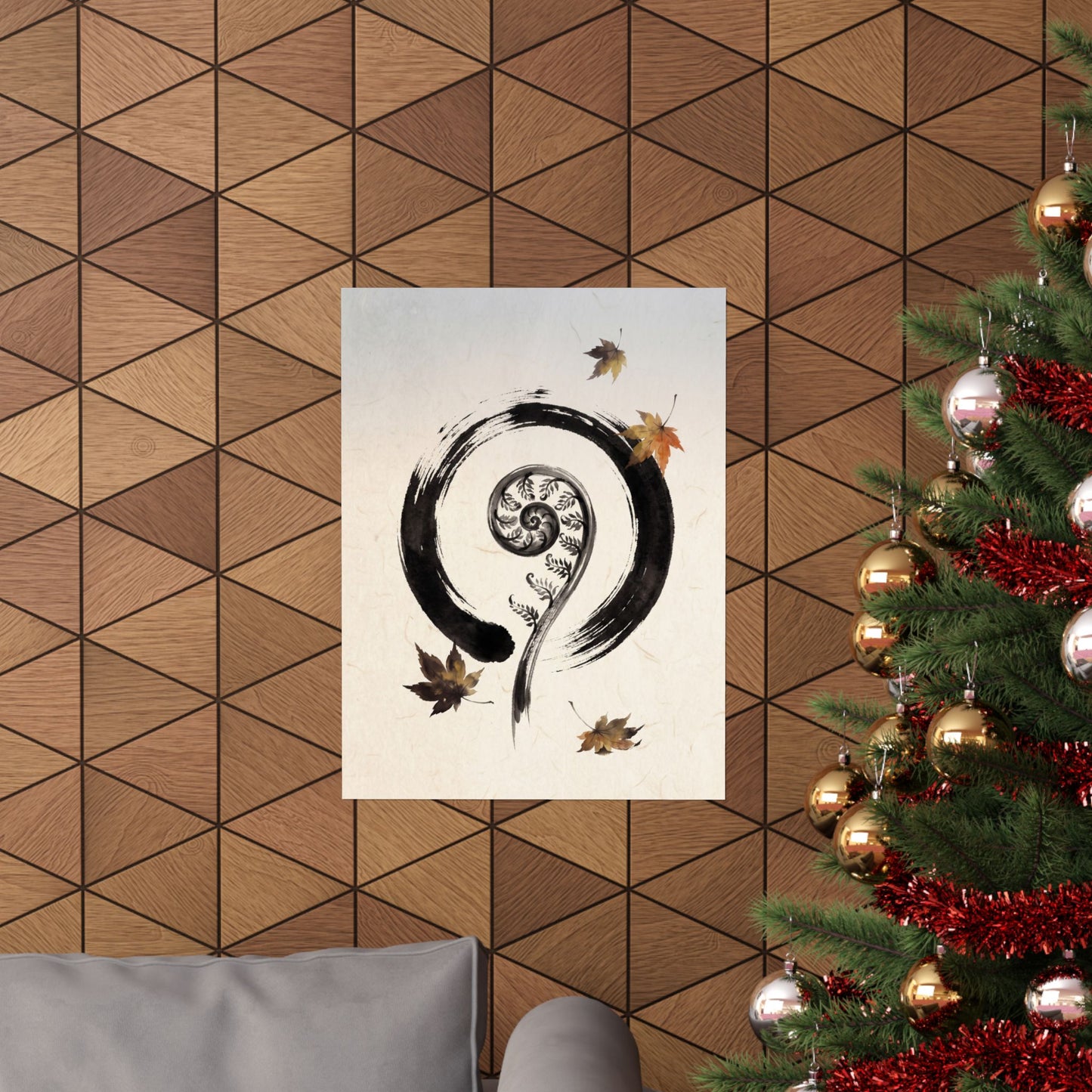 Autumn Fern Unfurling Enso Wall Art Print | Peaceful Decor