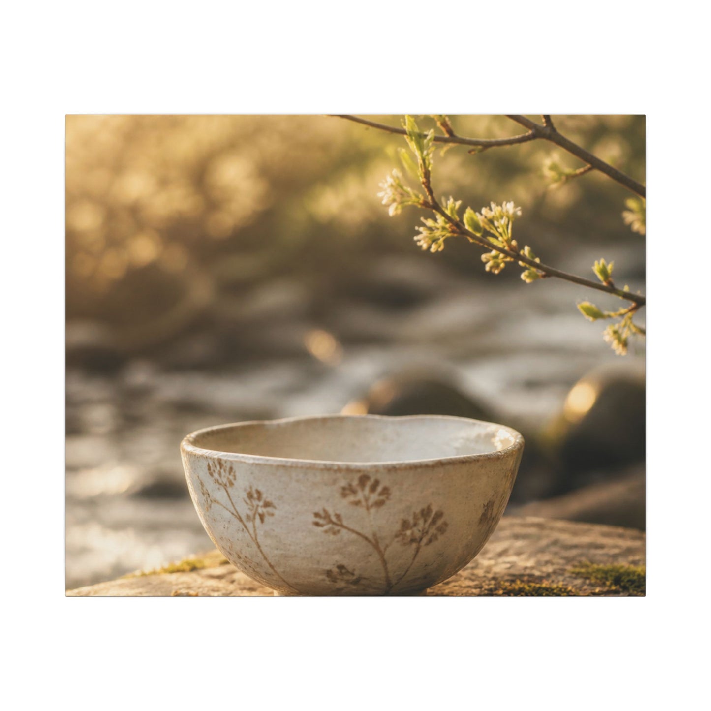 Neutral Ceramic Bowl Canvas Art - Japanese Pattern Japandi