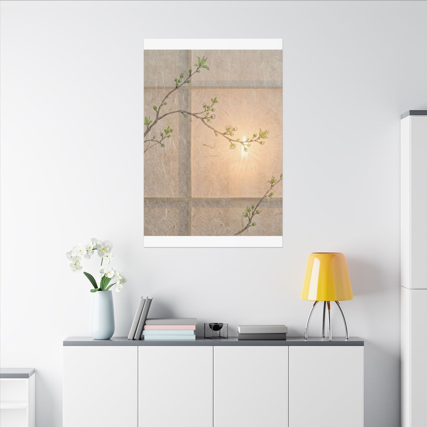 Shoji Screen Canvas Art | Spring Japandi Minimal Line Art