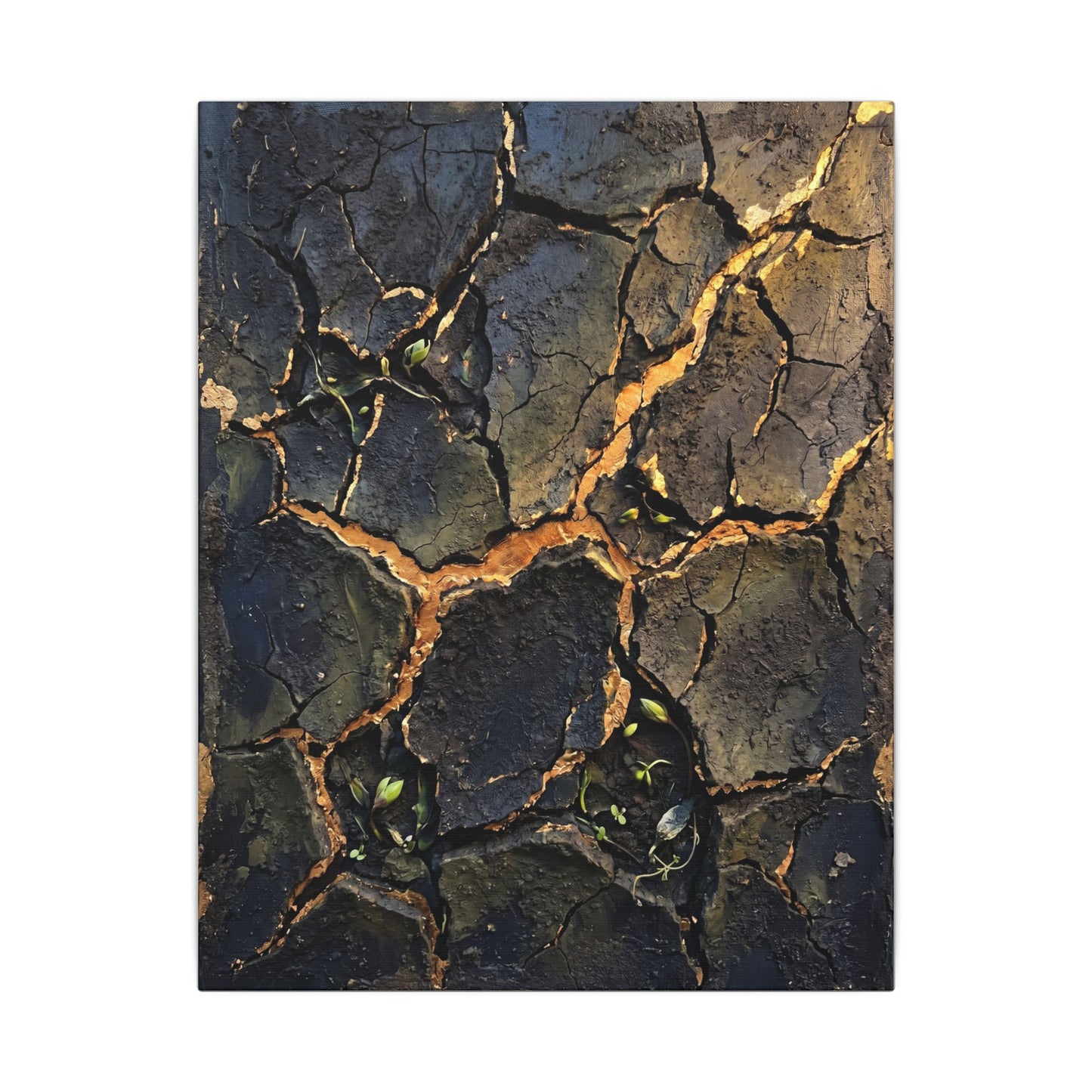 Cracked Earth Spring Canvas Art | Dark Japandi Atmospheric Design