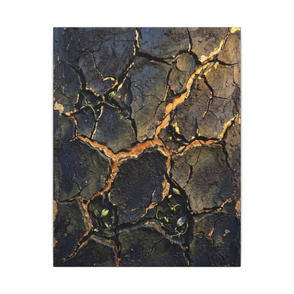 Cracked Earth Spring Canvas Art | Dark Japandi Atmospheric Design
