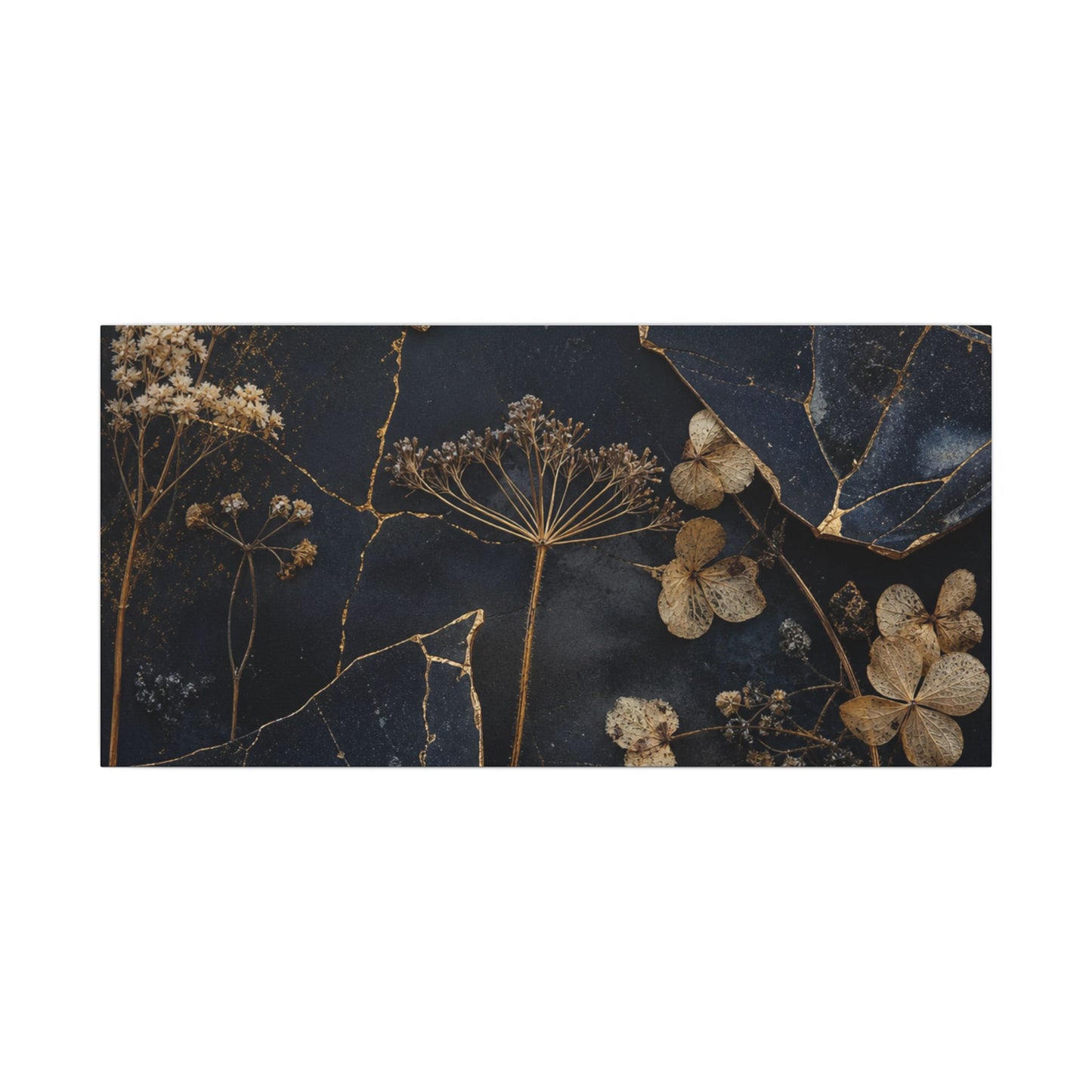 Philosophical Dried Flowers Canvas Art - Broken Beauty Kintsugi