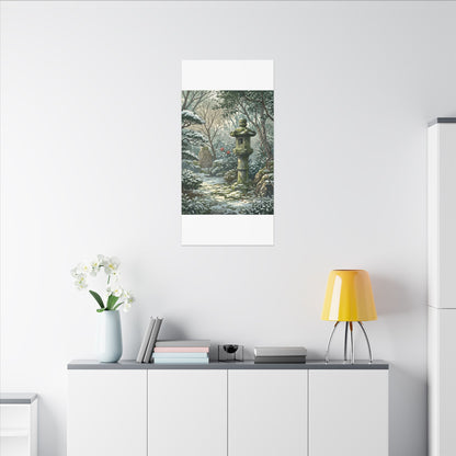 Stone Lantern Winter Canvas Art | Japandi Warm Design