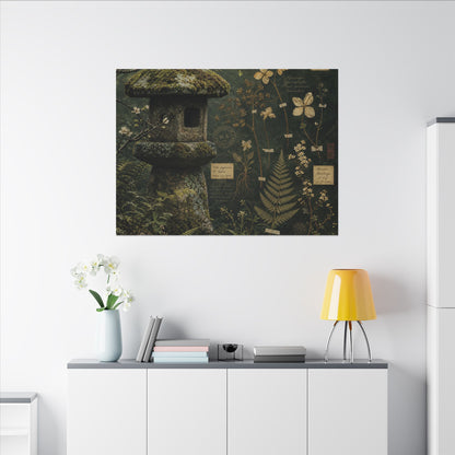 Spring Stone Lantern Herbarium Canvas Art | Nostalgic Decor