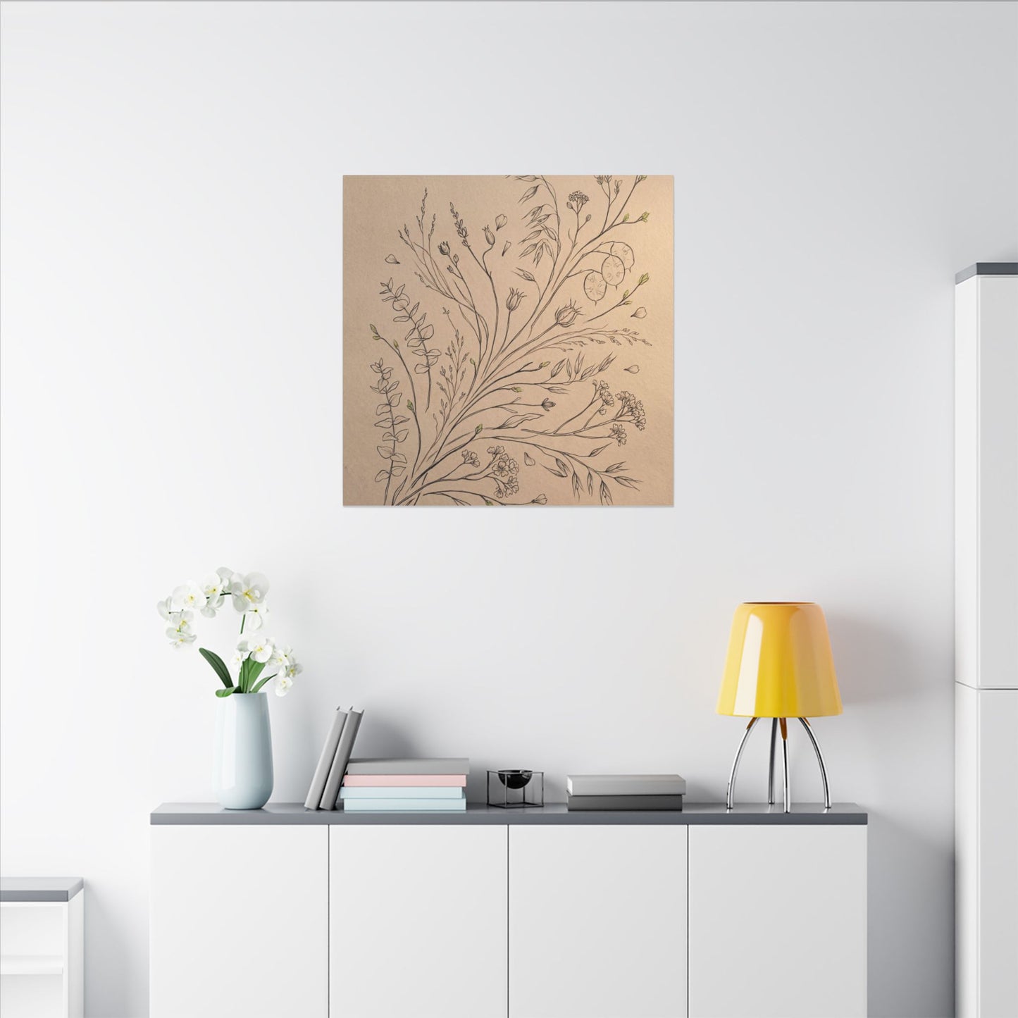 Dried Flowers Canvas Art | Spring Japandi Minimal Line Art