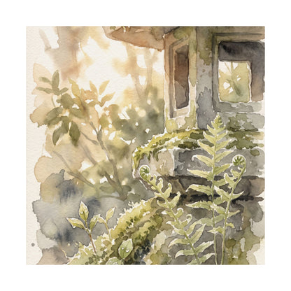Seijaku Stone Lantern Wall Art Print - Japandi Watercolor
