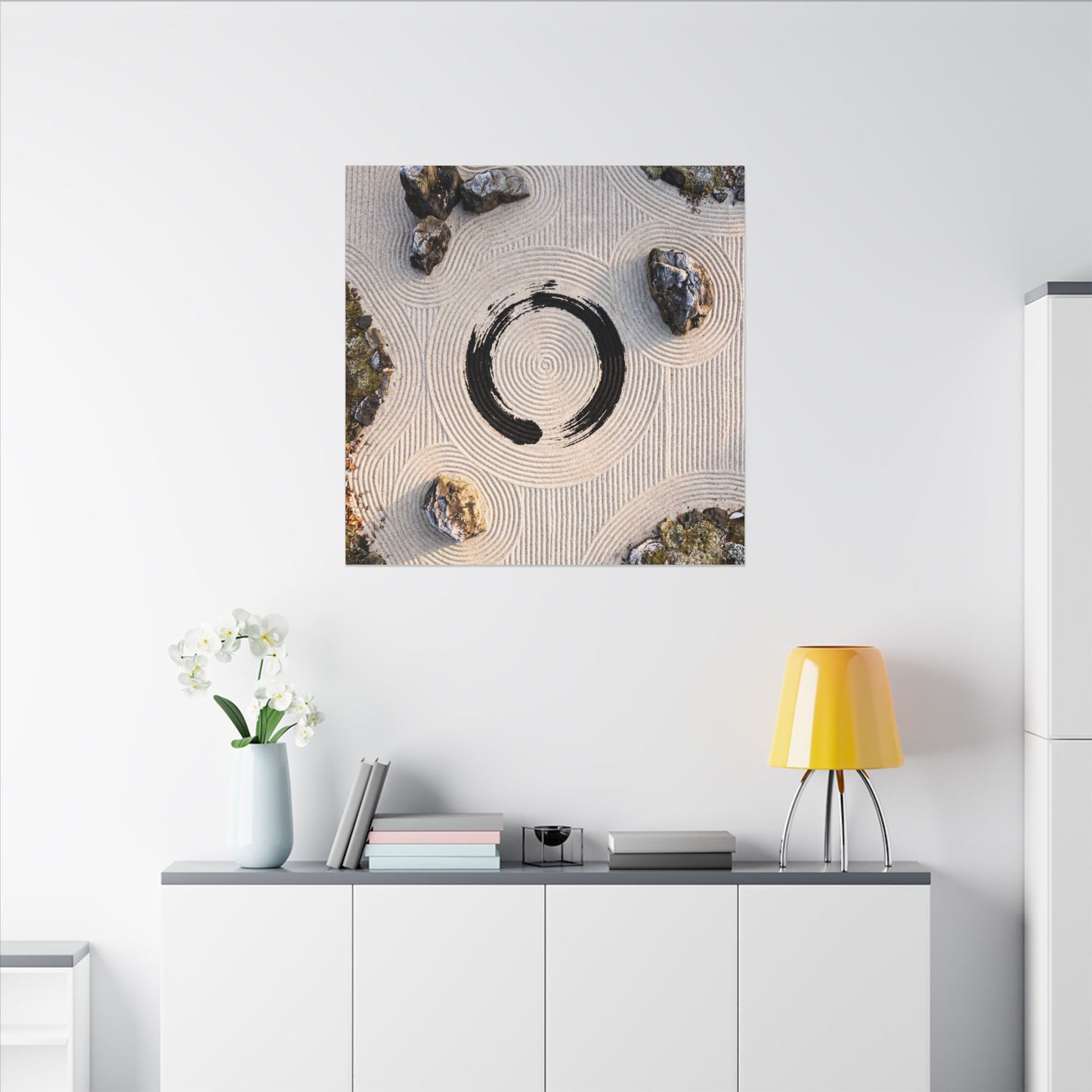 Rock Garden Canvas Art | Winter Zen Enso Art