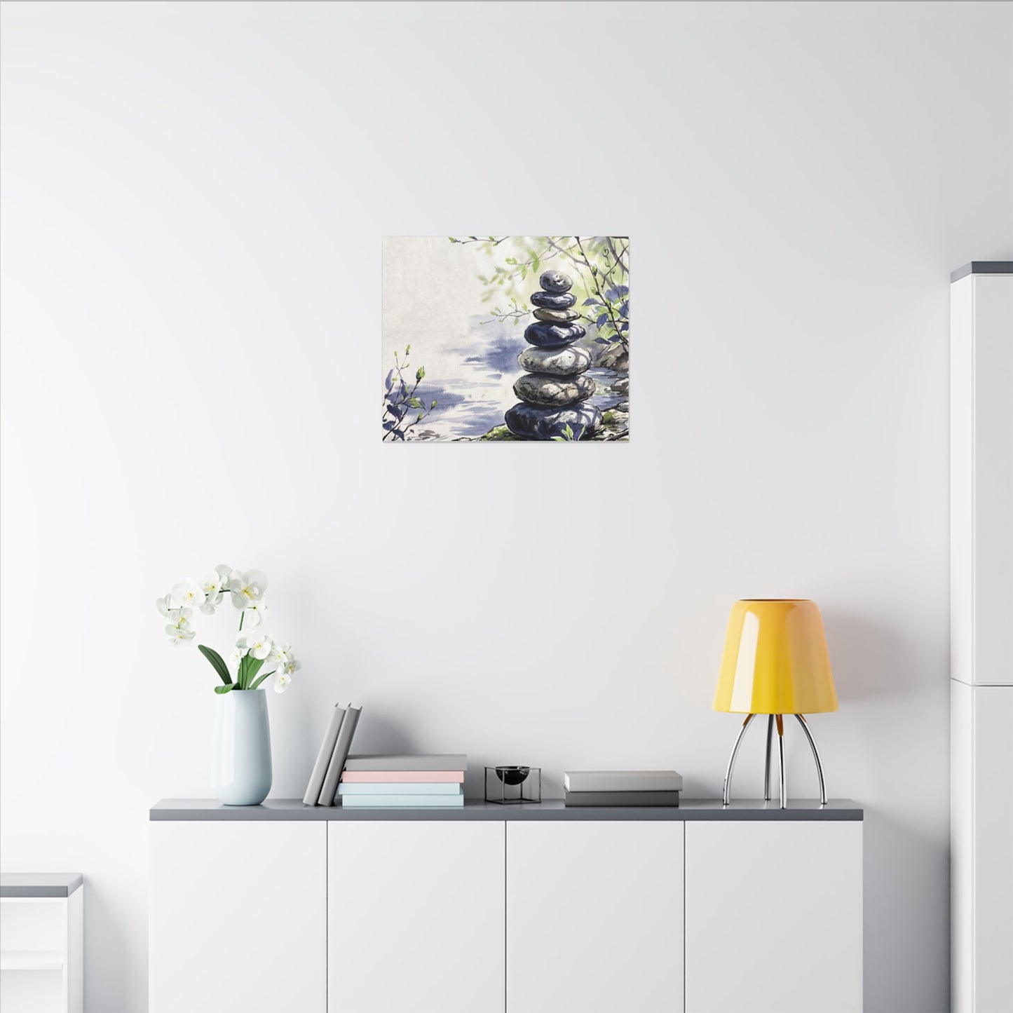 River Stones Sumi E Canvas Art | Serene Zen Art