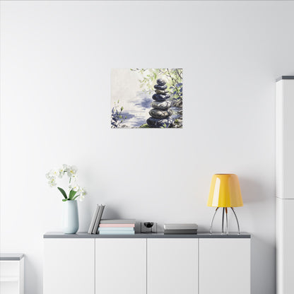 River Stones Sumi E Canvas Art | Serene Zen Art