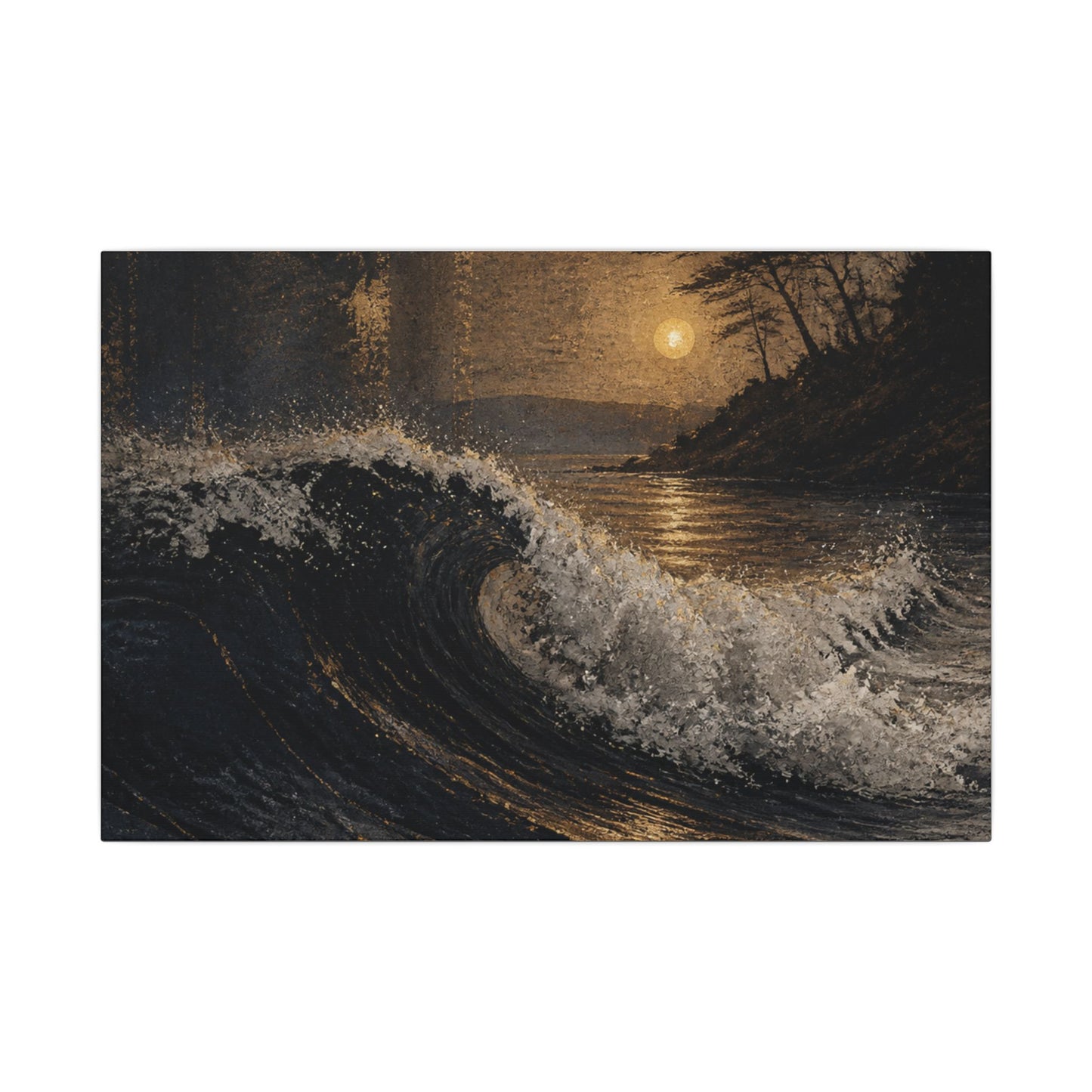 Ocean Wave Dark Texture Canvas Art | Bold Dark Japandi Art