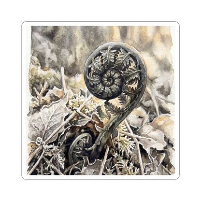 Cozy Fern Unfurling Sticker - Watercolor Japandi