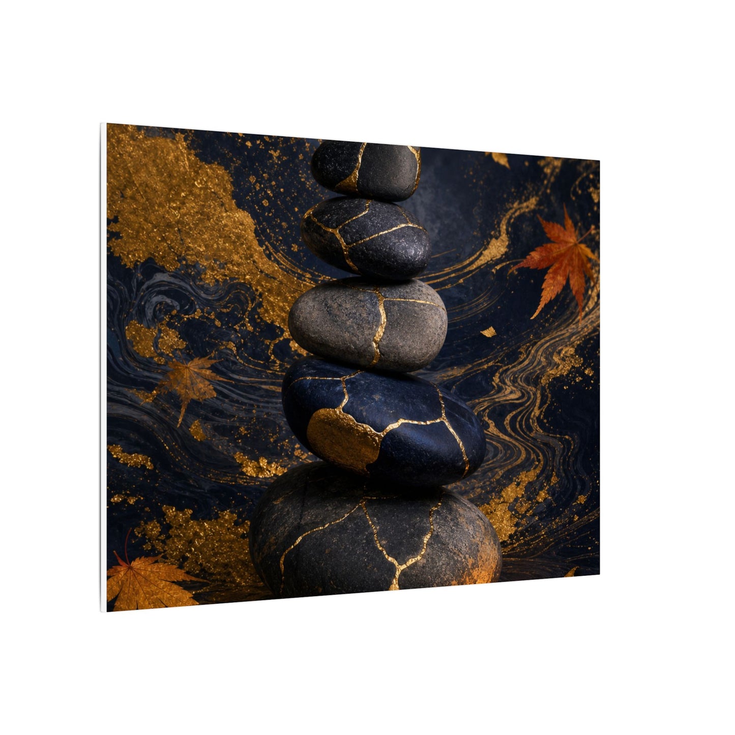 River Stones Autumn Canvas Art | Kintsugi Artful Design