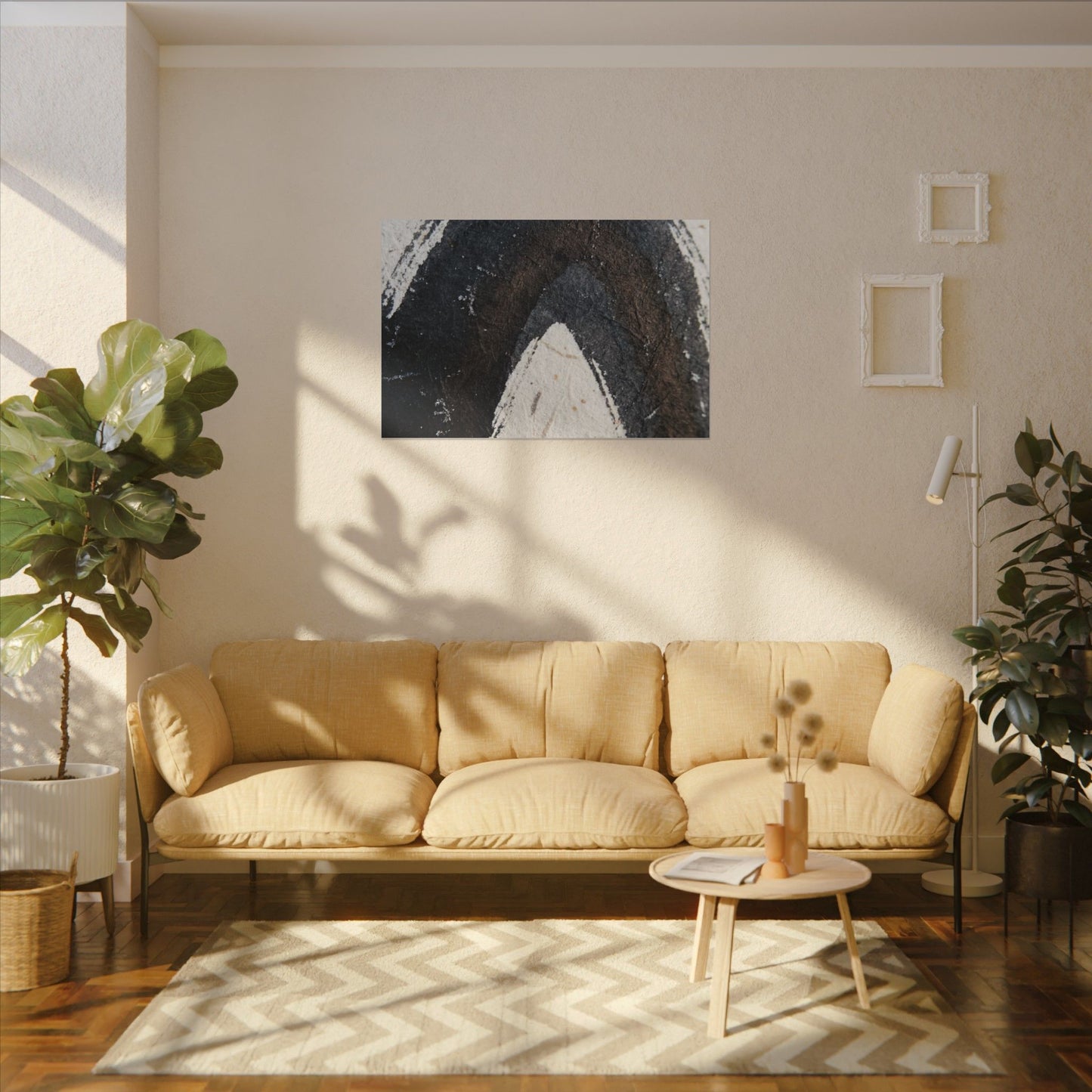 Moody Ink Brushstroke Canvas Art - Moody Minimal Dark Japandi
