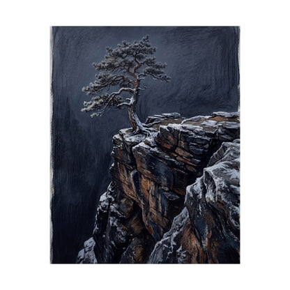 Sophisticated Pine Tree Wall Art Print - Dark Texture Dark Japandi