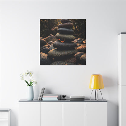 Dark Japandi River Stones in Golden Hour | Moody Minimal Canvas Art