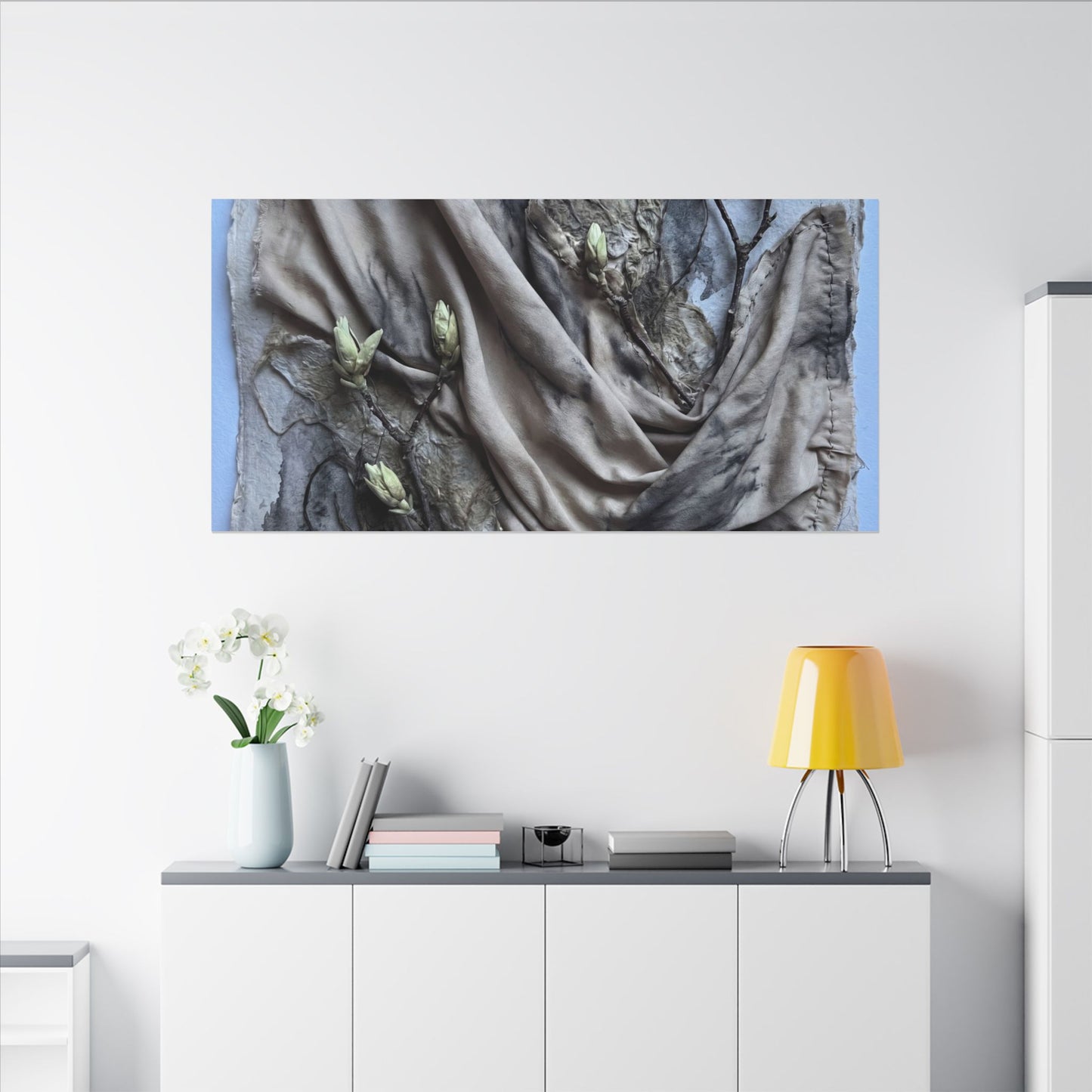 Japandi Silk Drape in Moonlight | Texture Canvas Art