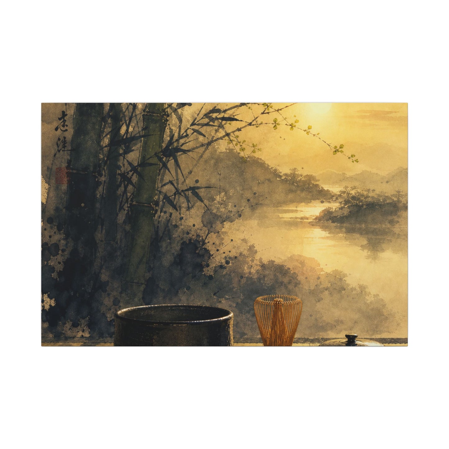 Tea Ceremony Sumi E Canvas Art | Contemplative Zen Art