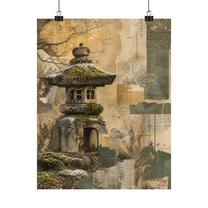 Shibui Stone Lantern Wall Art Print - Japandi Texture