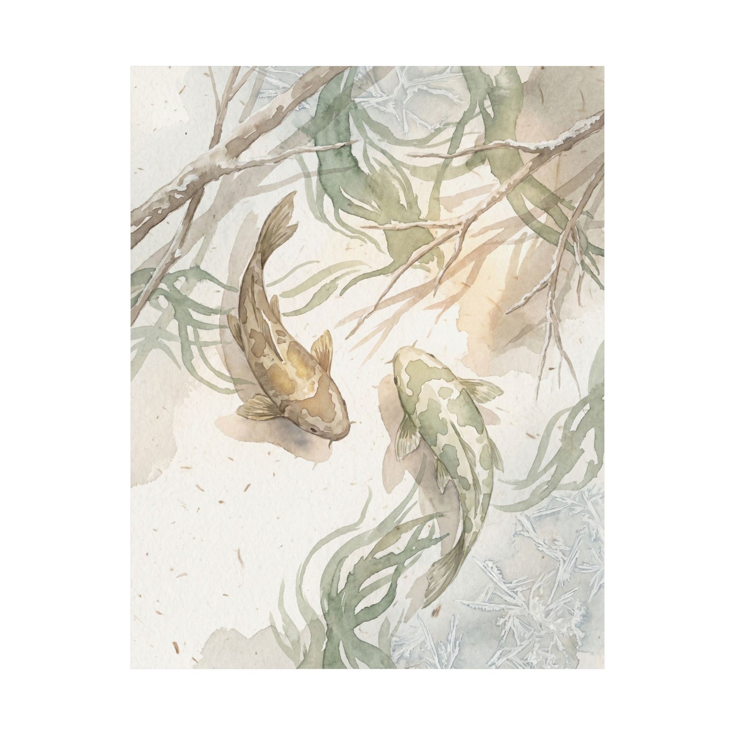 Koi Pond Wall Art Print | Winter Japandi Watercolor Art
