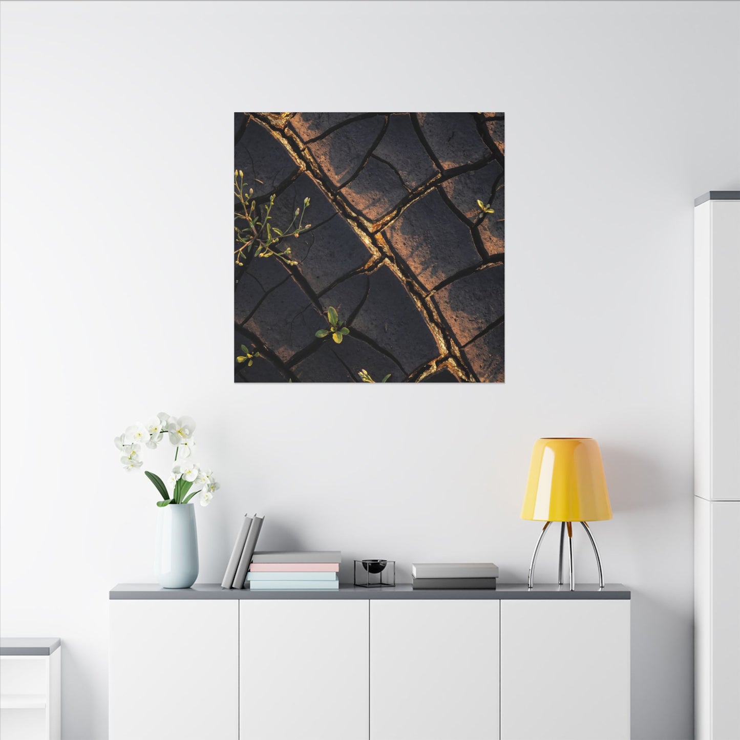 Kintsugi Cracked Earth in Golden Hour | Gold Vein Canvas Art